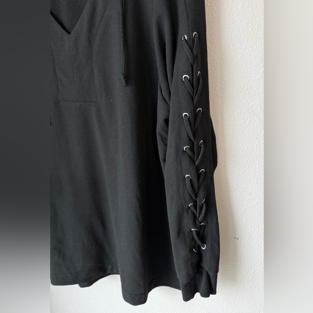 The Sweatshirt Project Black Hoodie Lace Up Long Sleeves Womens Size XL - Picture 3 of 4